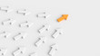 © Vlad Chorniy - Leadership, success, and teamwork concept, orange leader arrow leading white arrows. 3D Rendering.