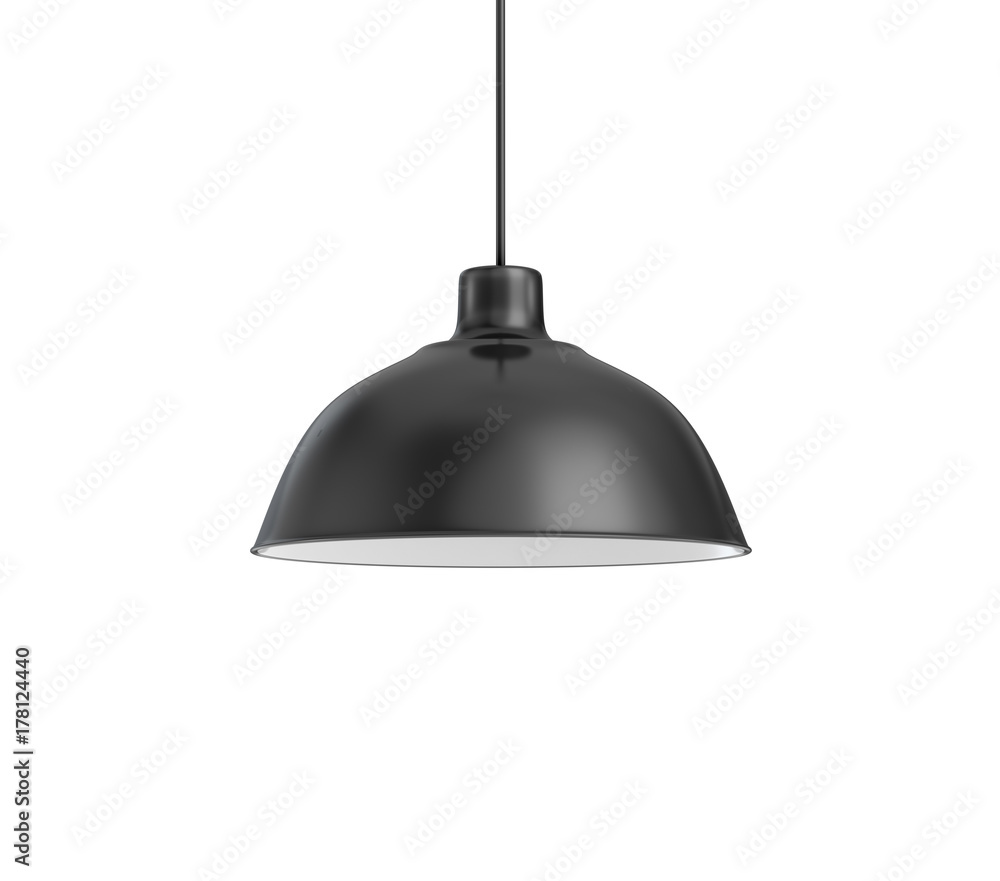 3d rendering of a single dark lamp fixture with a wide industrial metal design on a white background. - obrazy, fototapety, plakaty 