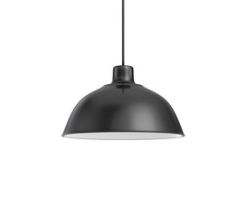 3d rendering of a single dark lamp fixture with a wide industrial metal design on a white background
