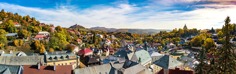 Pangrammatic view of Banska Stiavnica in autumn time, Slovakia, UNESCO