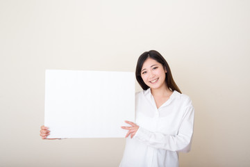 young asian woman with white board