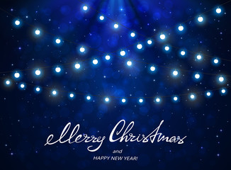 Wall Mural - Blue background with Christmas lights