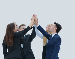 Team of successful and confident people posing on a white backgr