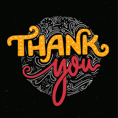 Wall Mural - Thank you card template with handmade lettering. Text for stores and social media. Orange and pink words on dark background.