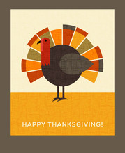 Happy Thanksgiving Flat Minimalist Design. Colorful Turkey. For Greeting Cards, Banners, Flyers, Print.
