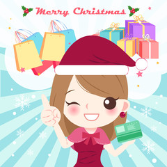 Wall Mural - cartoon woman with christmas