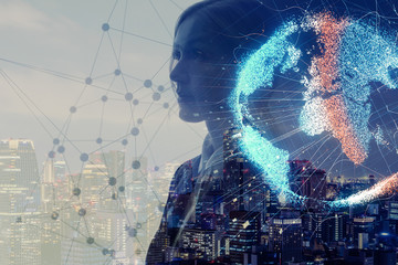 Aufkleber - Global network concept. Internet of Things. Artificial Intelligence.