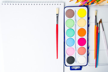 Wall Mural - watercolors painting set with brushes