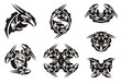 Black dragon head symbols in tribal style. Peaked twirled dragon head symbols for a tattoo, vinyl cutting and another