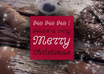 Sticker - merry Christmas text on Christmas background with snow