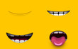 Set Mouth of character on a yellow background. Mimicry face of a cartoon little man. 3d render.