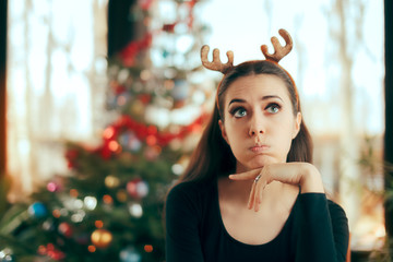 Sad Bored Woman Having No Fun At Christmas Dinner Party