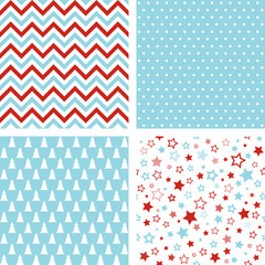 Wall Mural - christmas seamless patterns. chevron, polka dot, christmas trees, stars