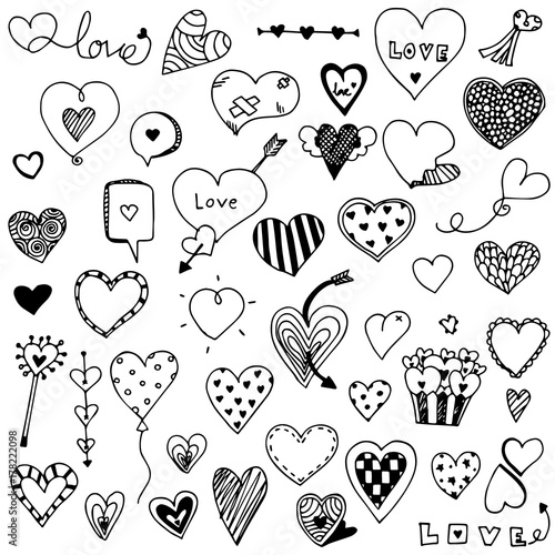 Collection Set Of Hand Drawn Cute Heart Doodle Valentine S Elements Shape Of Love Heart Design Vector Illustration Stock Vector Adobe Stock