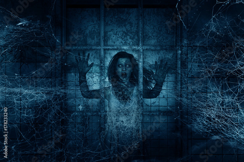 Fotomural 3d illustration of Scary ghost woman in haunted house,Horror background,mixed me