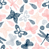 Seamless pattern with exotic butterflies.