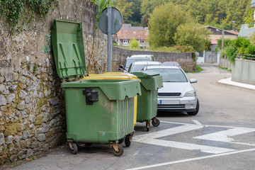 Wall Mural - green garbage cans on the street