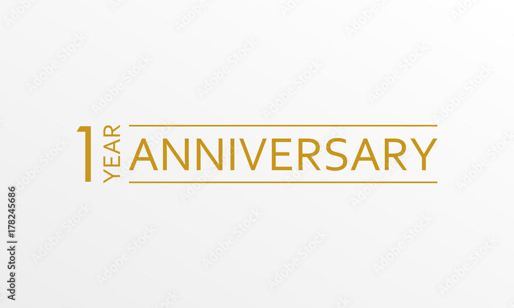 1 year anniversary emblem. Anniversary icon or label. 1 year celebration and congratulation design element. Vector illustration. - obrazy, fototapety, plakaty 