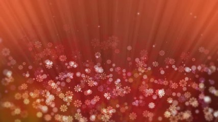 Wall Mural - red holiday background with rays, snowflakes and sparkles. computer generated seamless loop abstract