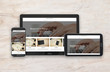 © WDnet Studio - Concept image of multi device technology for responsive design presentation - digital tablet and smartphone in various orientation on a marble background.