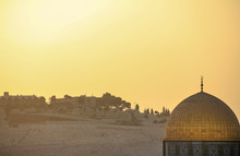 Jerusalem, Golden Dome Of The Rock With Views Of The Mount Of Olives.