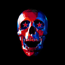 Low Poly Skull With Star In Blue And Red Color On Dark BG