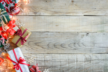 Wall Mural - Christmas presents on wooden table top background