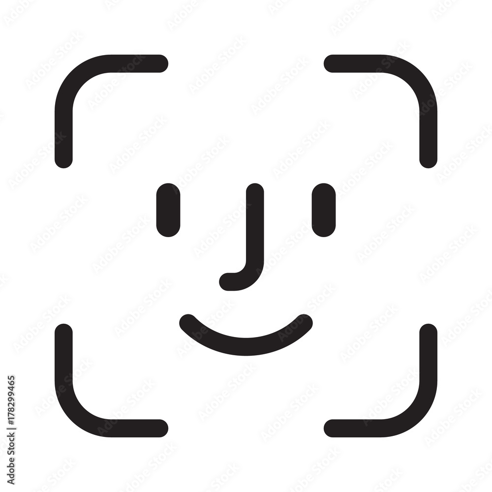 Square facial recognition identification scan line art vector icon for ...