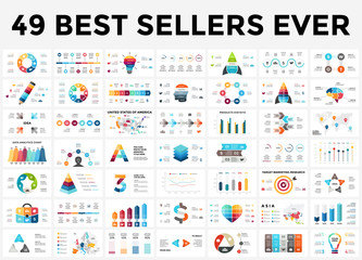 vector infographics set. 49 slides best sellers. circle diagrams, arrows graphs, creative presentati
