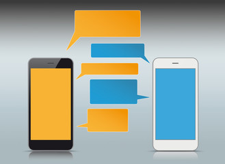 Wall Mural - black white smartphones speech bubbles
