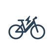 Isolated electric city bike symbol icon on white background. Trekking e-bike line silhouette with electricity flash lighting thunderbolt sign.
