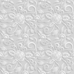 Wall Mural - Seamless 3D white floral  pattern,  vector. Endless texture can be used for wallpaper, pattern fills, web page  background,  surface textures.