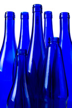 Blue Bottles For Wine On White Background