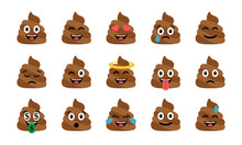 Cute Funny Poop Set. Emotional Shit Icons. Happy Emoji, Emoticons