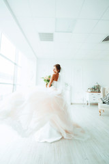 Poster - beautiful bride in a luxurious dress in eco-style