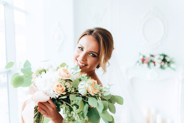 Poster - beautiful bride in a luxurious dress in eco-style