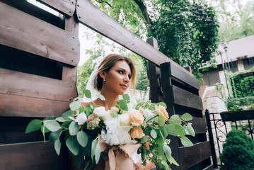 Poster - beautiful bride in a luxurious dress in eco-style