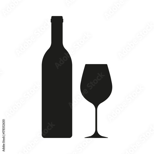 Fotomural Wine bottle with wine glass icon isolated on white background