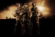 © andy_gin - Three soldiers in uniform with a weapon in their hands are looking menacingly.