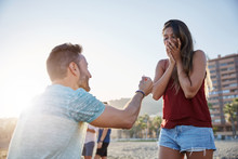 Happy Girl Smiling To Her Boyfriend Proposing To Her