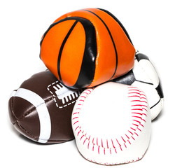 Collection of sport ball with soccer, rugby, baseball and basket ball on a white background