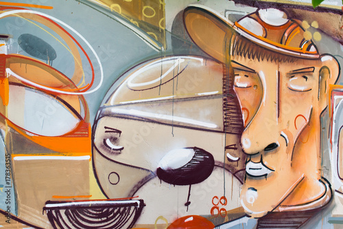 Obraz na płótnie canvas czteroczęściowy "tetraptyk" Graffiti na płocie.