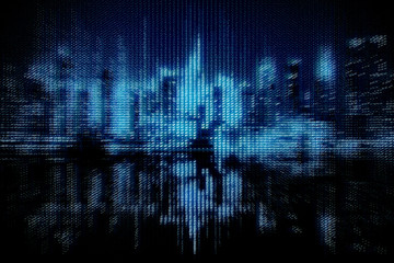 Wall Mural - binary code city background