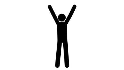 Wall Mural - Pictogram man joyful gesture hands up. Loop animation with  included alpha channel.