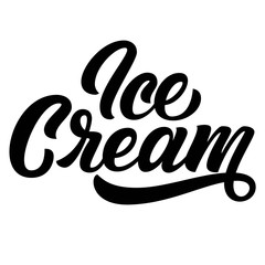 Ice Cream hand lettering, custom typography, black letters isolated on white background. Vector type illustration.