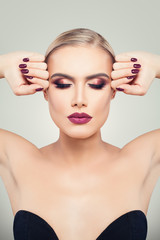 Wall Mural - Beautiful Model Woman with Perfect Makeup and Manicured Nails, Fashion Portrait. Eyes Closed