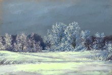 Winter Landscape Paintings, Oil Digital Paint, Trees
