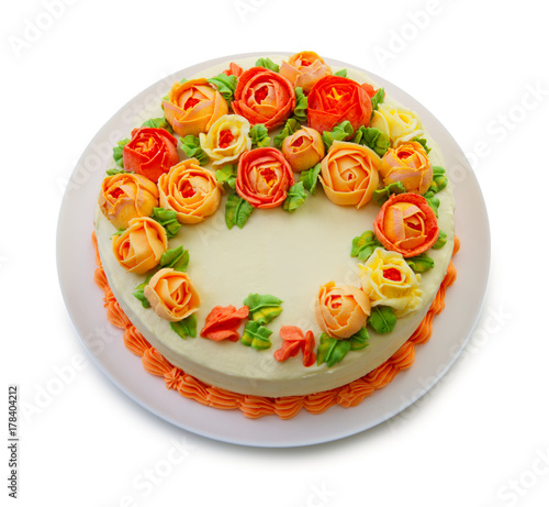 Zdjęcie XXL Tort urodzinowy róż samodzielnie na białym tle.