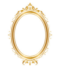 Oval Frame And Borders Golden Frame On White Background, Thai Pattern, Vector Illustration