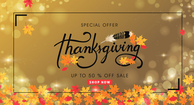calligraphy of thanksgiving day sale banner. seasonal lettering.vector illustration